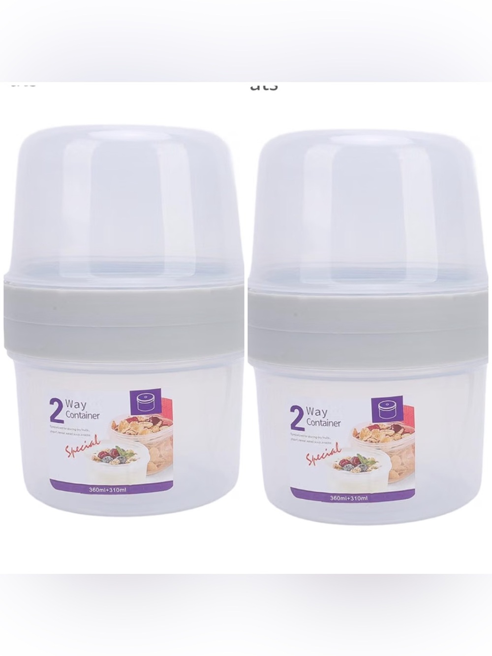 Lot of 2 - 2 Way Containers for cereal yogurt dried fruits etc